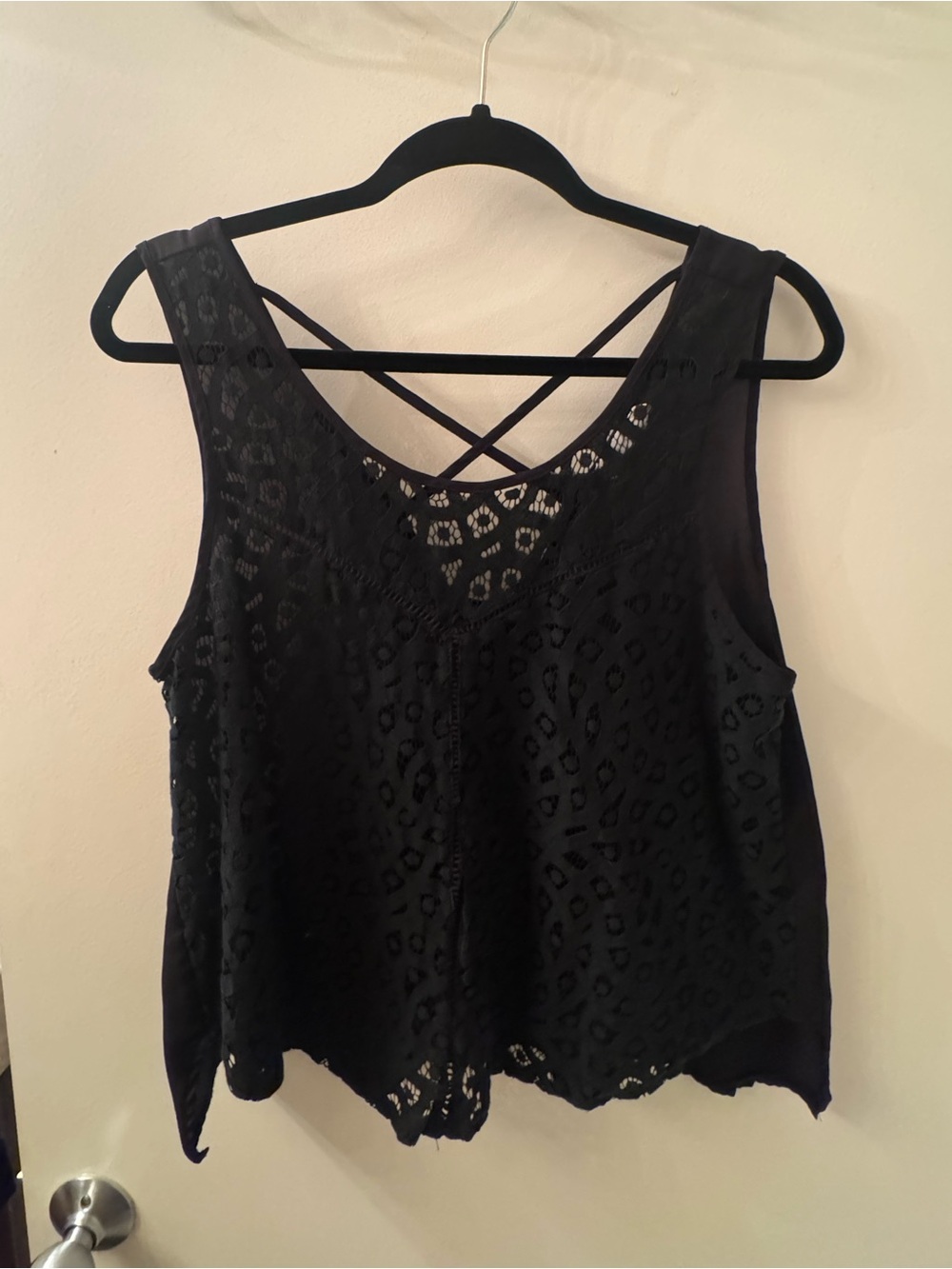 Lush Black Lace Camisole with Crisscross Back